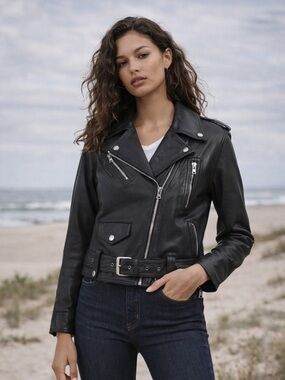 Joe’s Jeans Women's Black The Payton Lambskin Leather Jacket size small